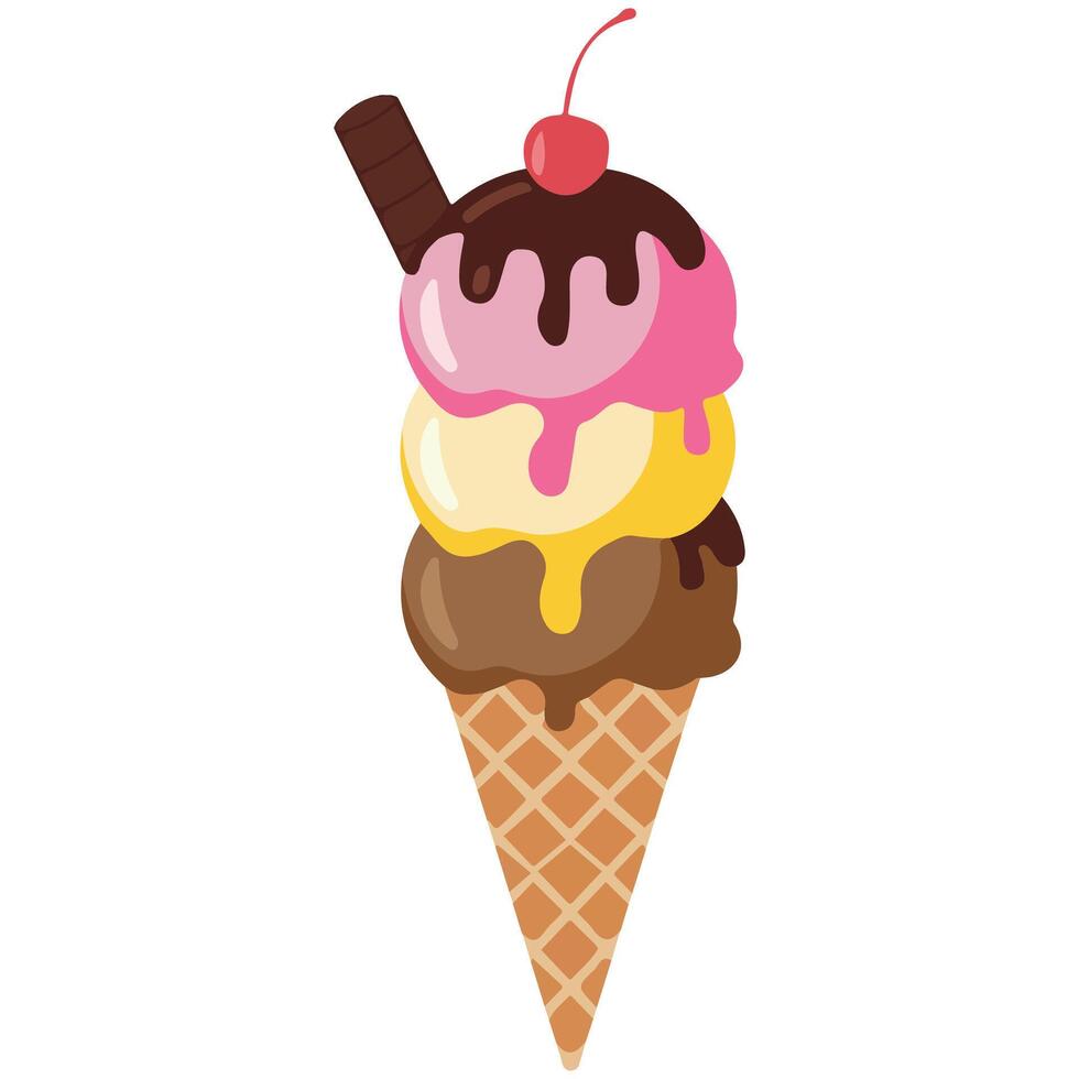 Berry frozen treat in crispy cone with toppings isolated illustration on white background vector
