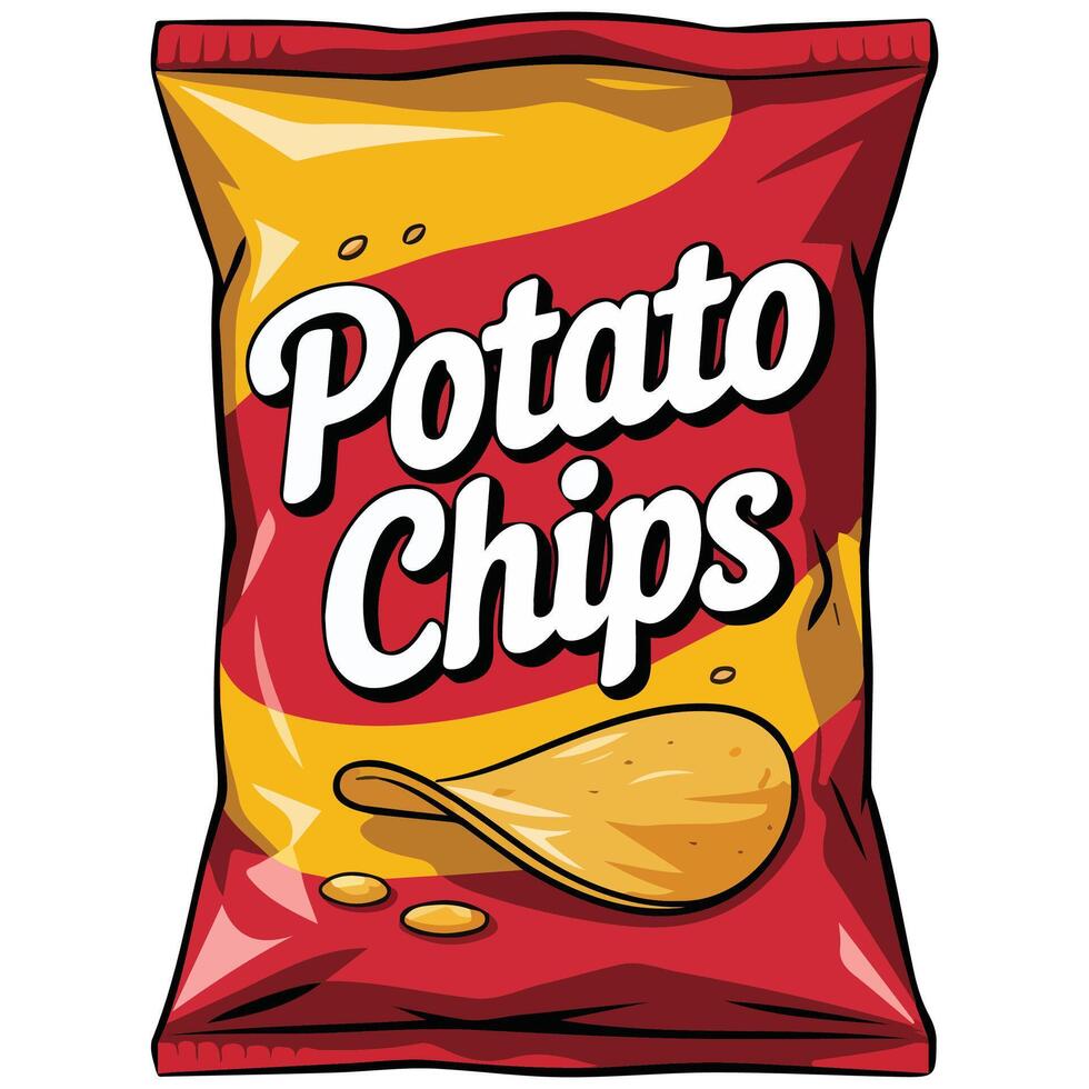 Crunchy potato chips in fluted packaging design isolated illustration on white background vector