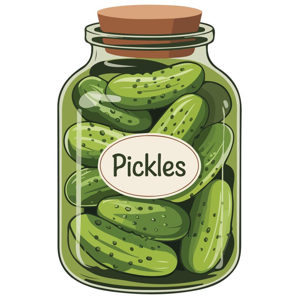 Homemade preserved pickled cucumbers in glass jar isolated illustration on white background vector