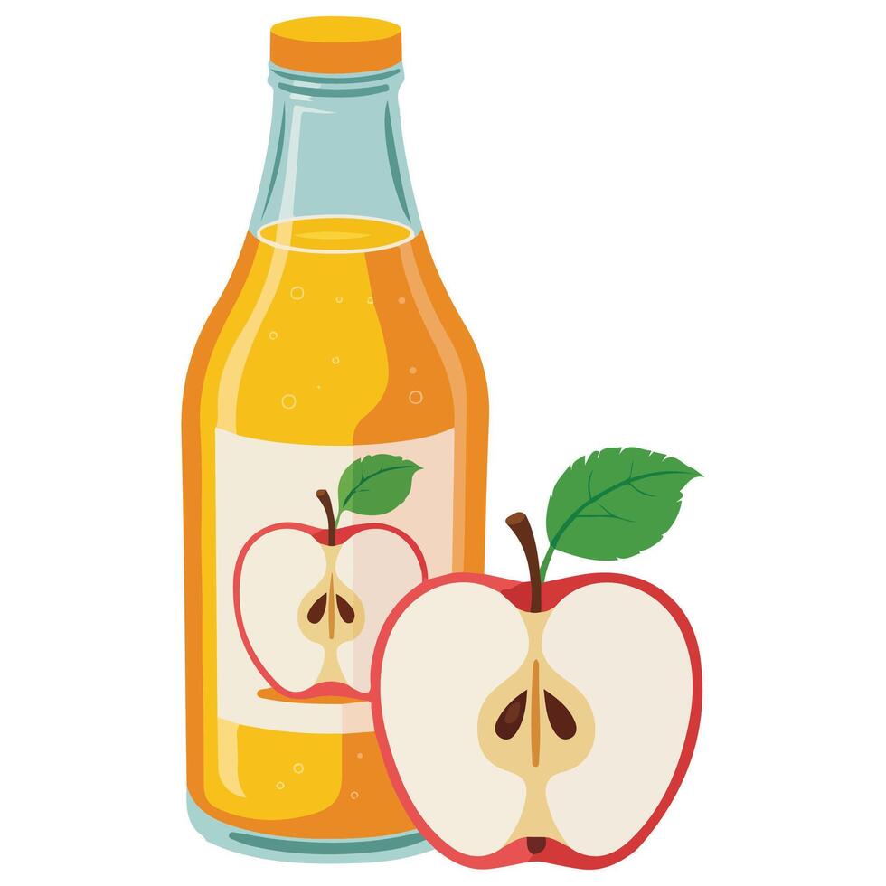 Apple cider vinegar bottle with fresh red apples isolated illustration on white background vector