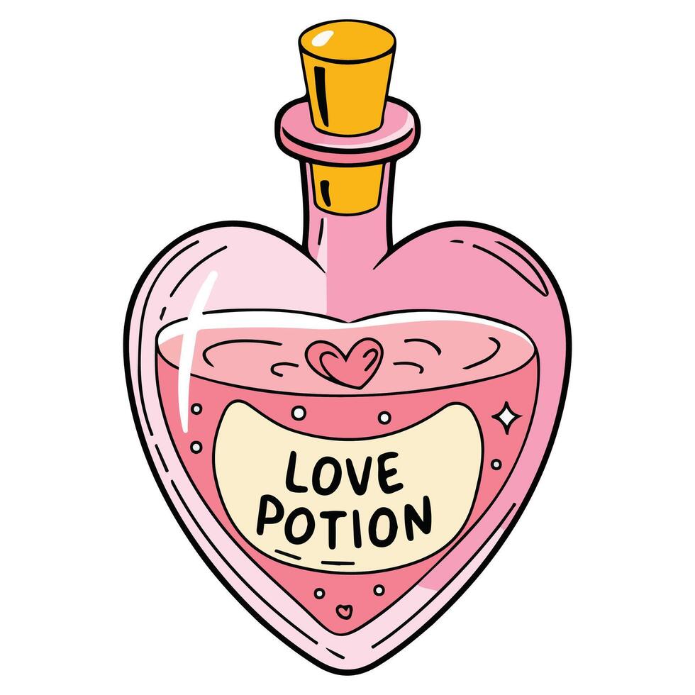 Romantic pink love potion in heart shaped bottle isolated illustration on white background vector