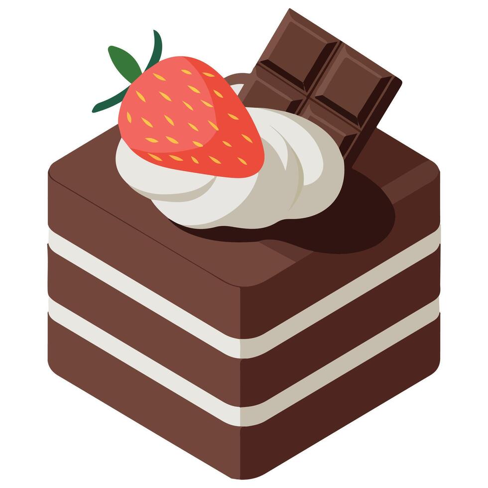 German chocolate cake slice with cherry decoration isolated illustration on white background vector