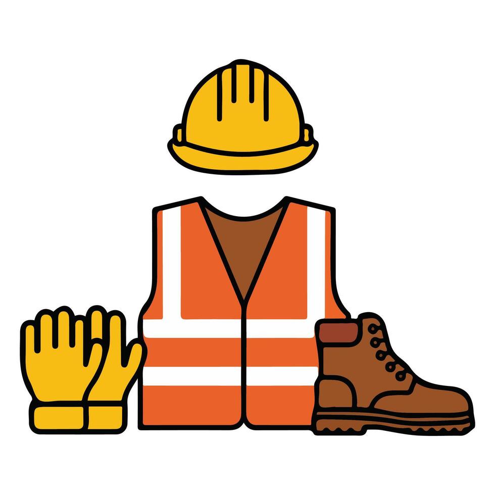 Construction safety equipment including helmet and gloves isolated illustration on white background vector