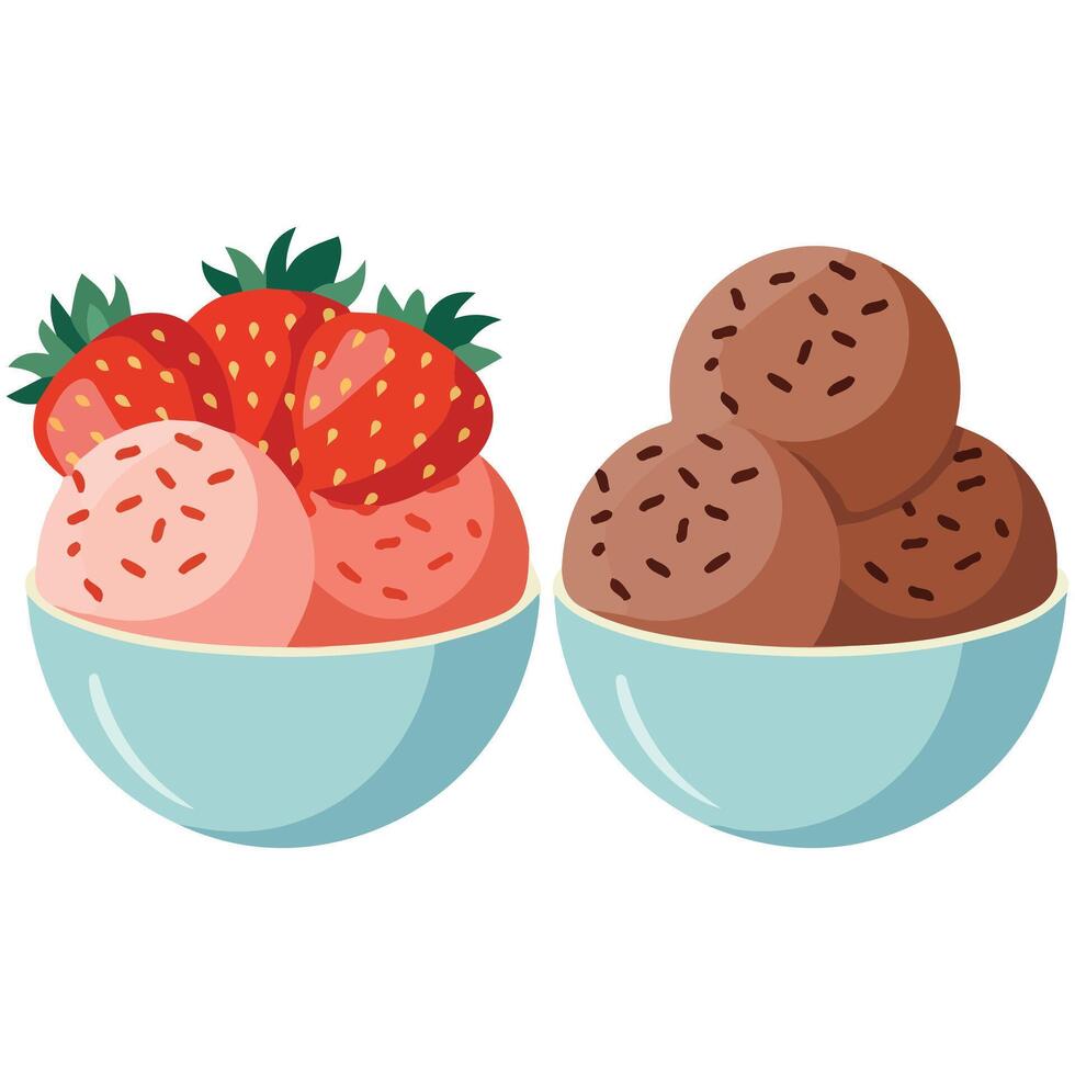 Assorted ice cream flavors in decorative bowl isolated illustration on white background vector