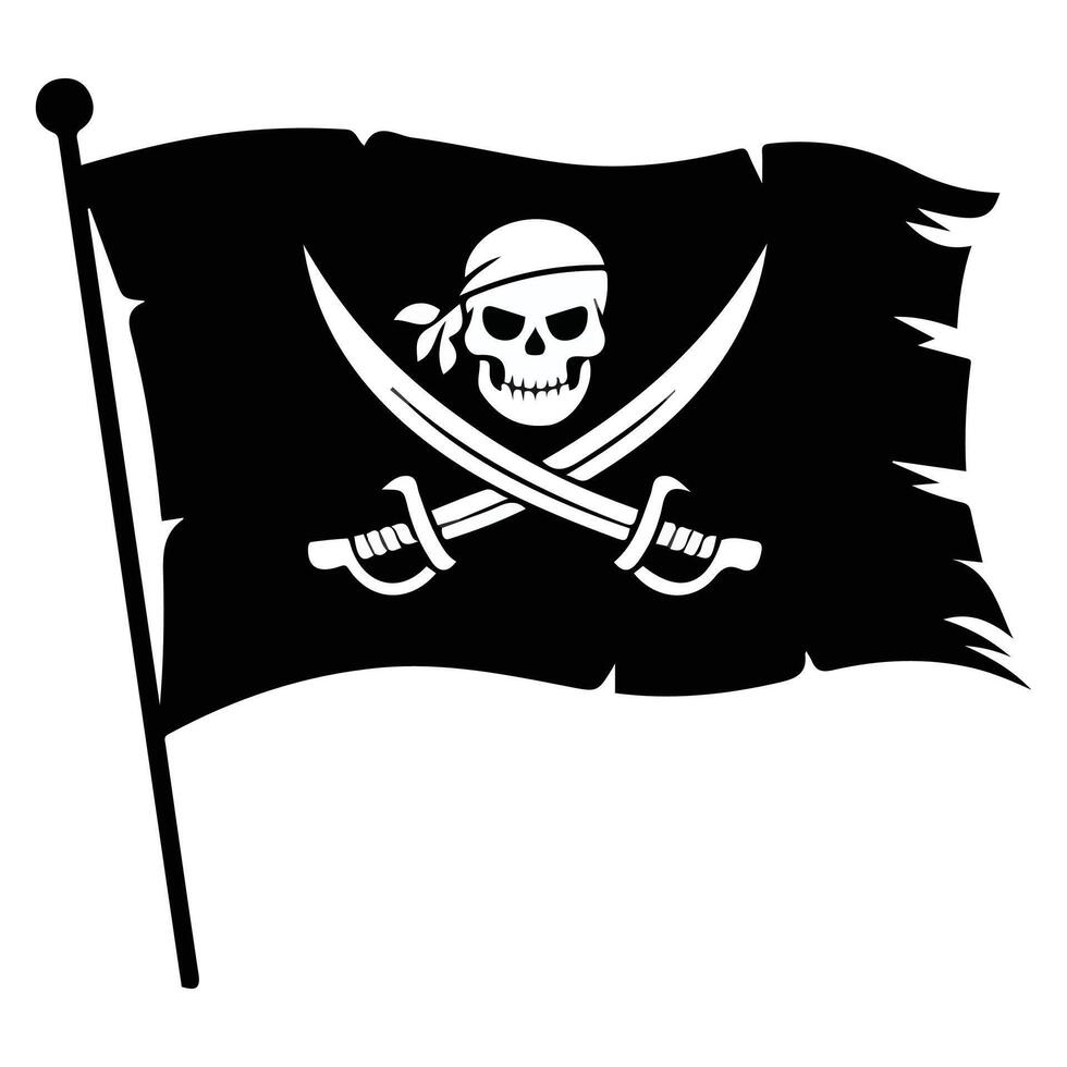 Classic pirate flag with skull and crossbones isolated illustration on white background vector