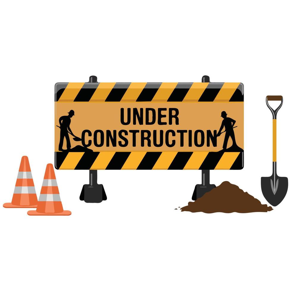 Construction zone traffic warning sign board isolated illustration on white background vector