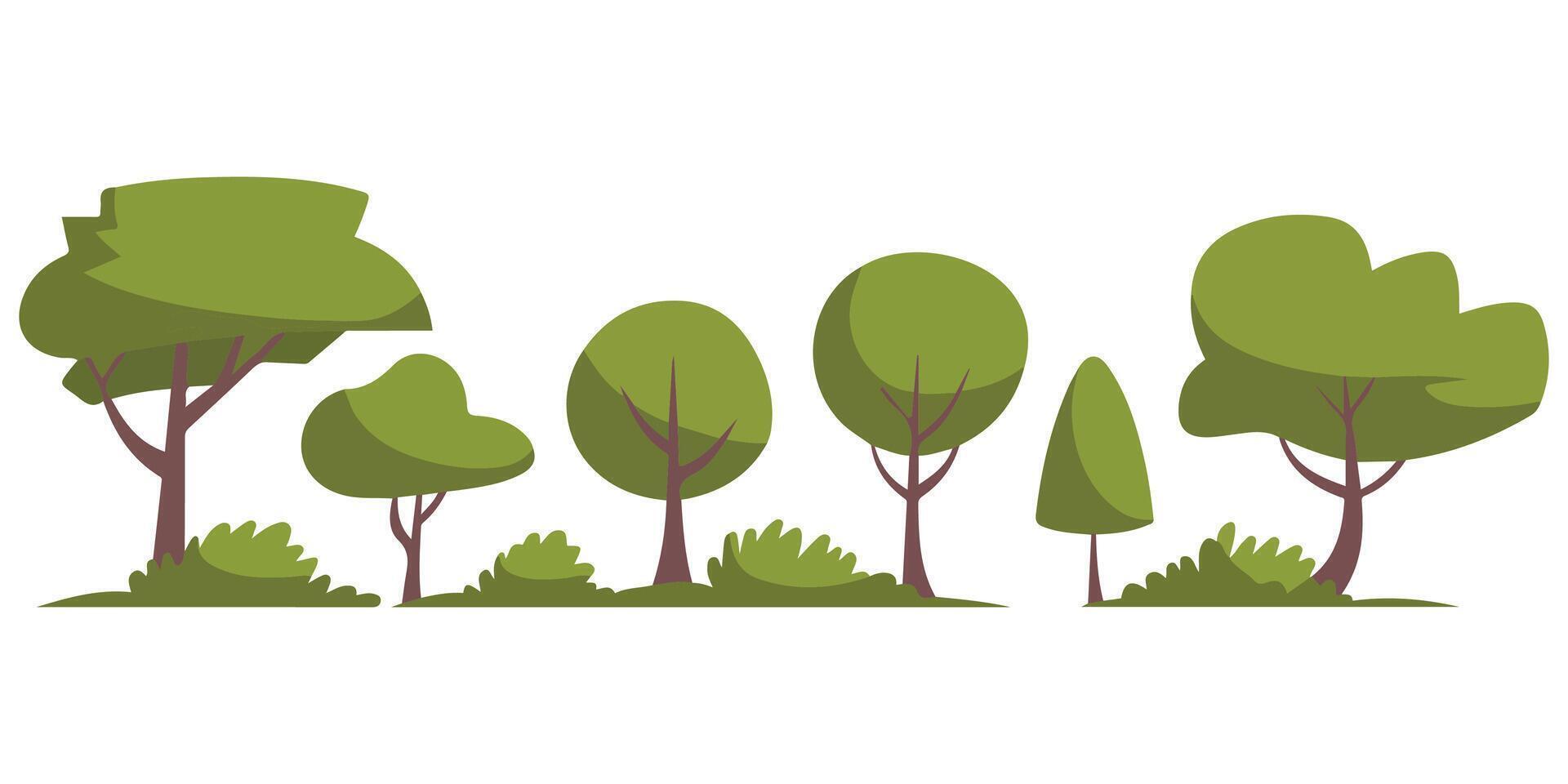 Green forest trees with lush foliage isolated illustration on white background vector