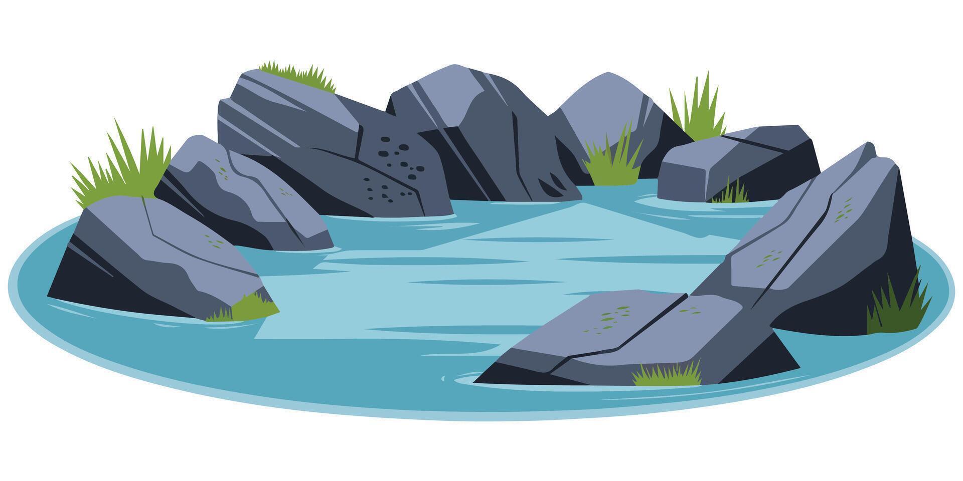 Tranquil outdoor water pond natural scene isolated illustration on white background vector