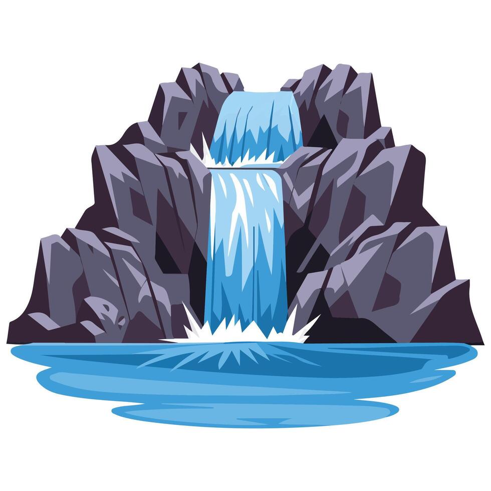 Mountain waterfall with cascading water flow isolated illustration on white background vector