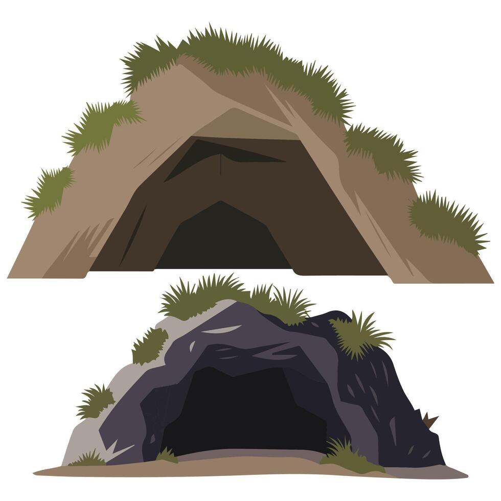 Two different cave formations geological wonder isolated illustration on white background vector