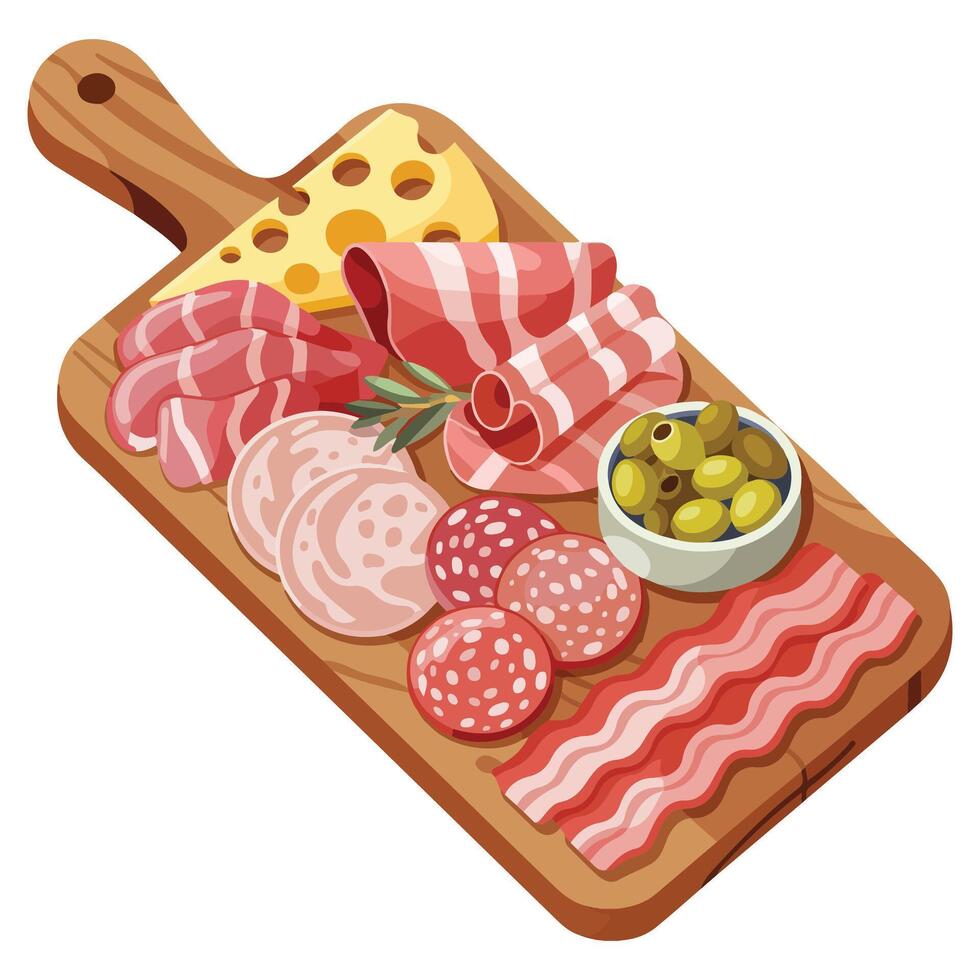 Gourmet platter of assorted cold cuts and cheese isolated illustration on white background vector