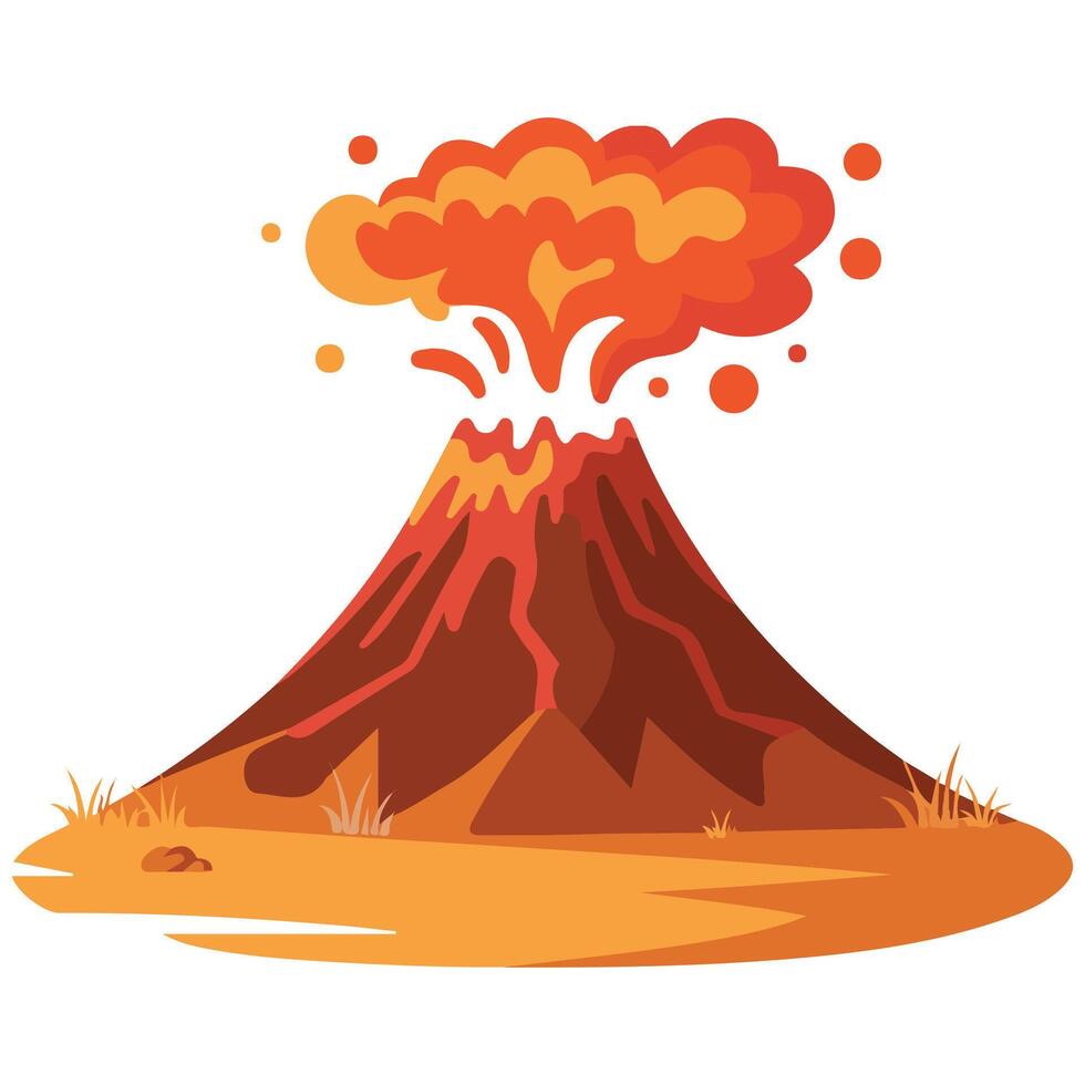 Explosive volcanic activity with smoke and lava isolated illustration on white background vector
