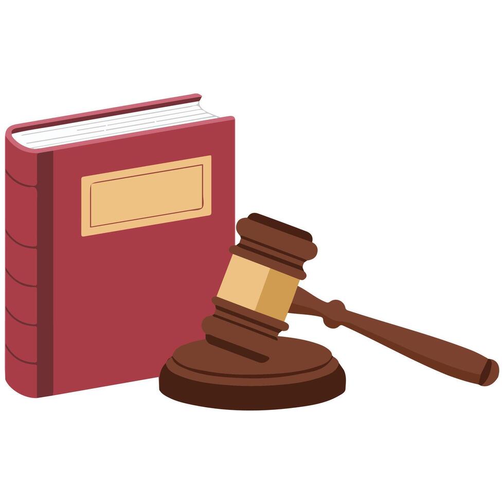 Law book with judges gavel isolated illustration on white background vector