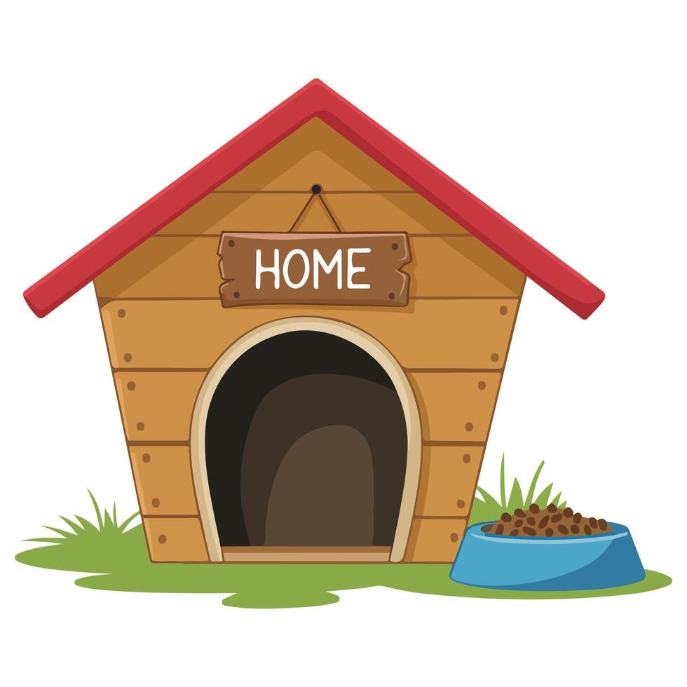 Dog kennel with welcome home sign and bowl isolated illustration on white background vector