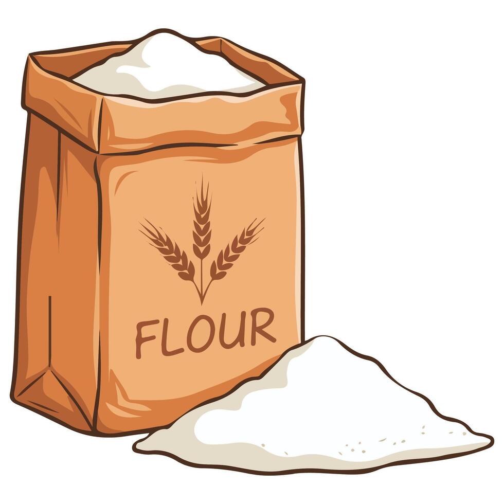 Box of flour pouring for baking needs isolated illustration on white background vector