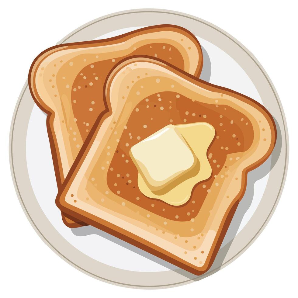 Two fresh white bread loaves on plate isolated illustration on white background vector