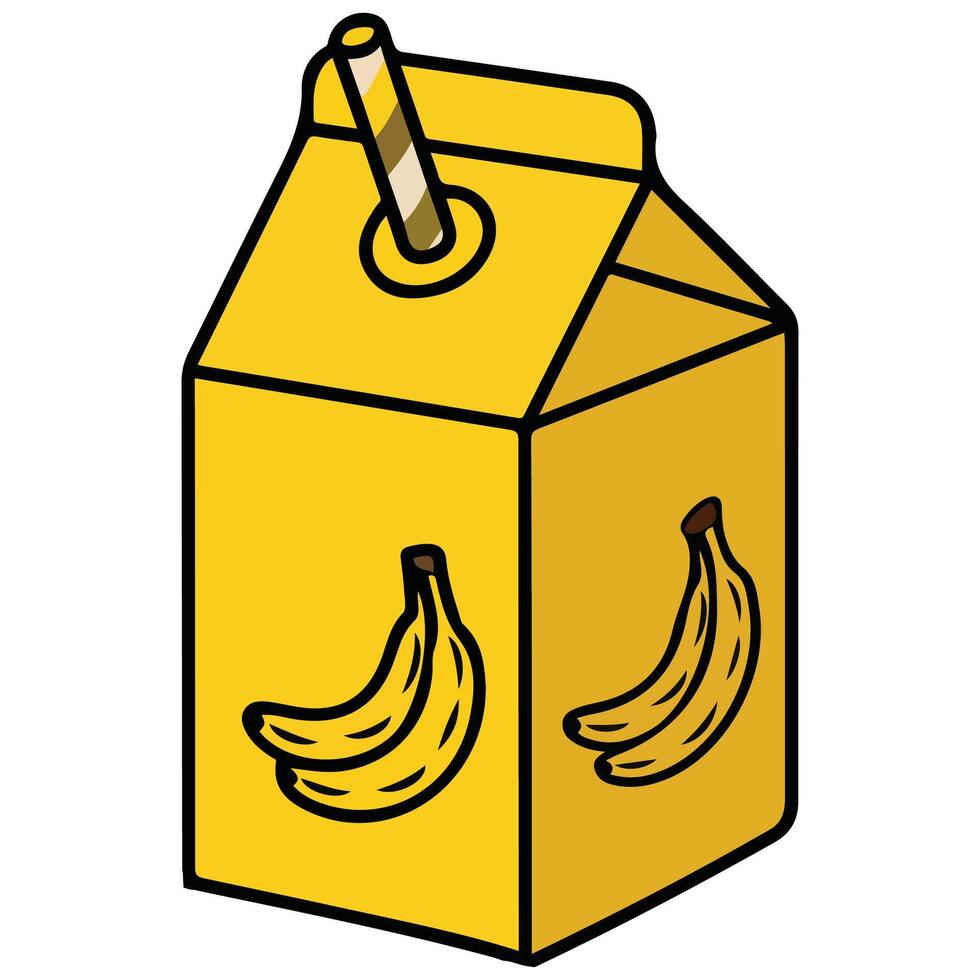 Banana flavored milk drink with straw isolated illustration on white background vector