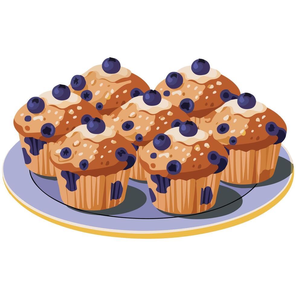Warm baked muffins with juicy blueberries isolated illustration on white background vector
