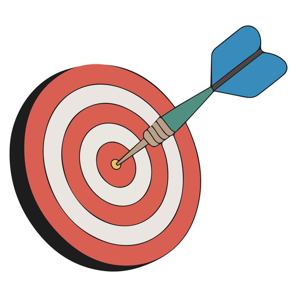 Dart hitting bullseye on target board emoji isolated illustration on white background vector