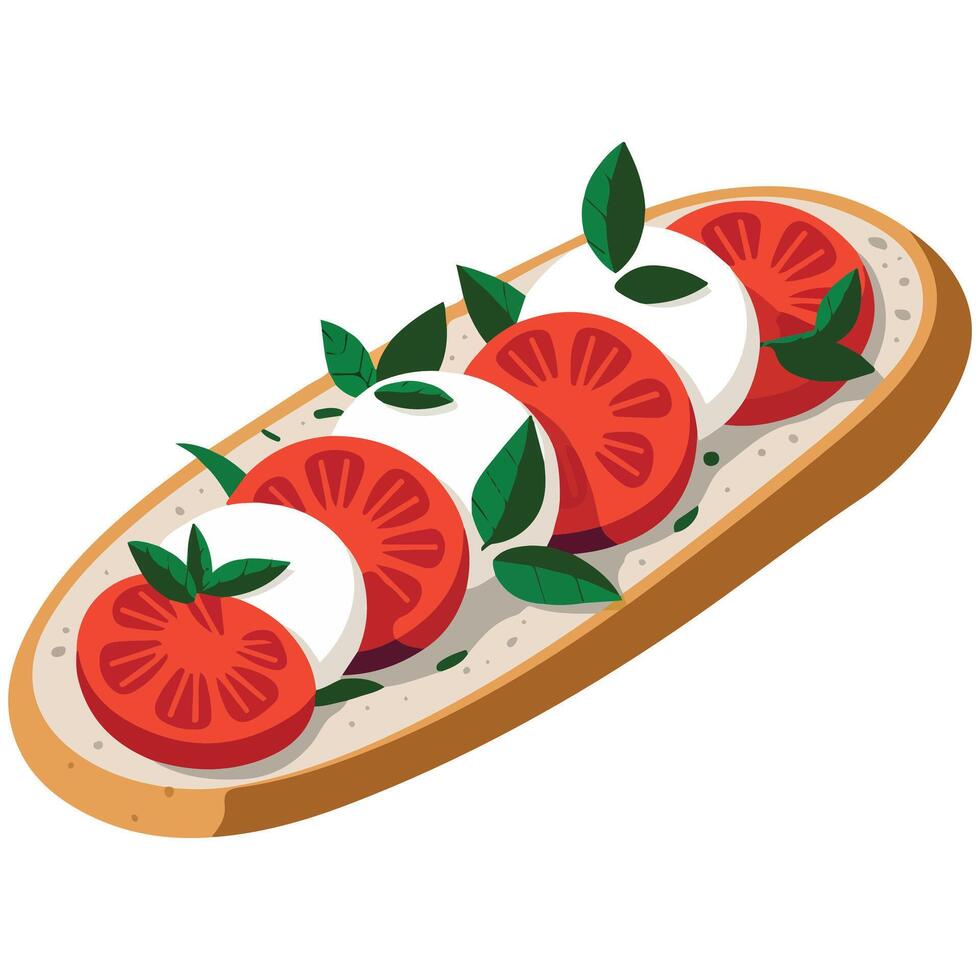 Italian bruschetta with tomato mozzarella isolated illustration on white background vector