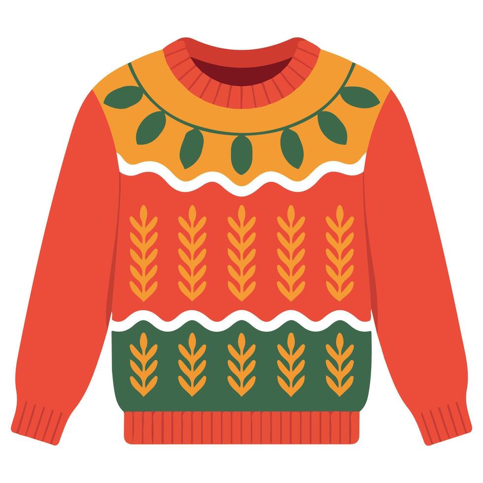 Knitted autumn sweater with ugly design isolated illustration on white background vector