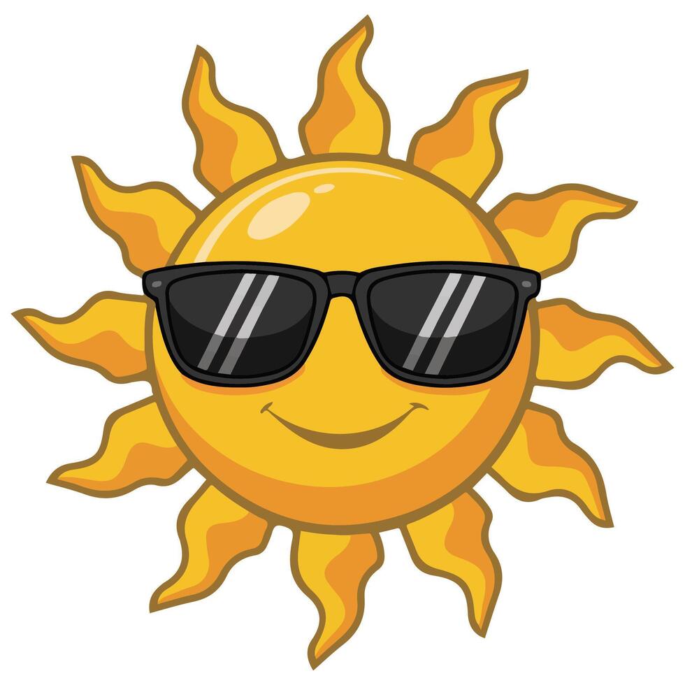 Cartoon sun wearing cool sunglasses isolated illustration on white background vector