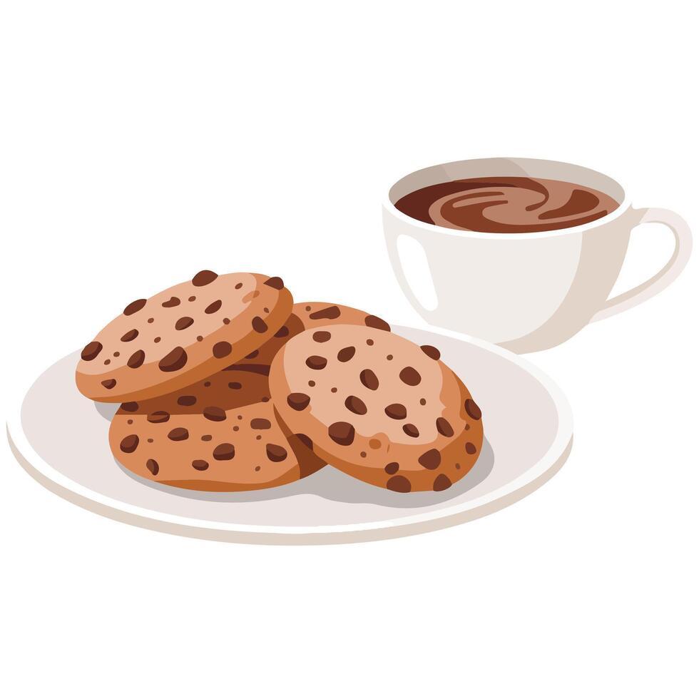 Oatmeal cookies with hot beverage snack isolated illustration on white background vector