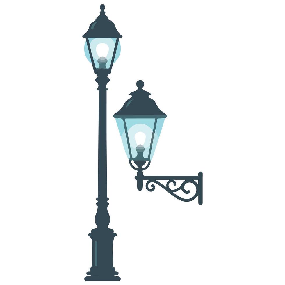 Set of street lamp posts urban lighting isolated illustration on white background vector