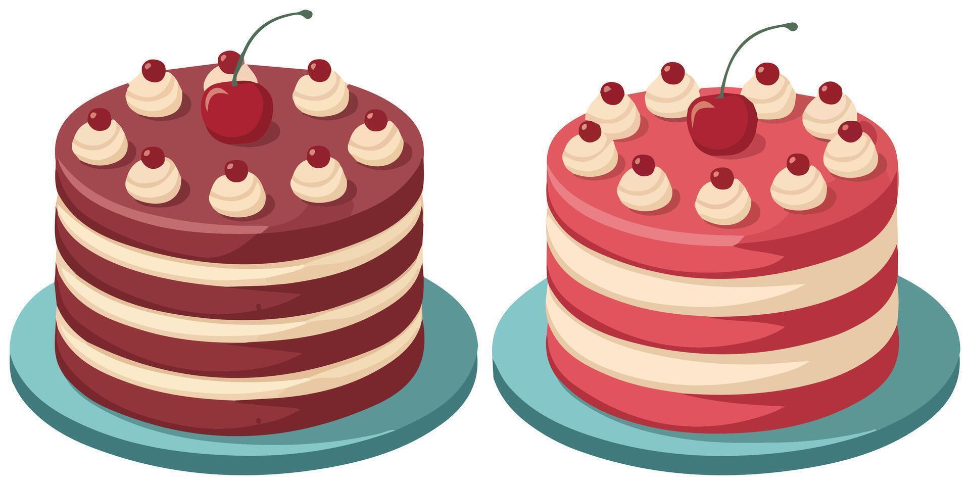 German black forest cake with cherries isolated illustration on white background vector