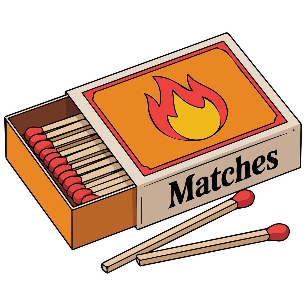 Matchbox with wooden matches fire isolated illustration on white background vector