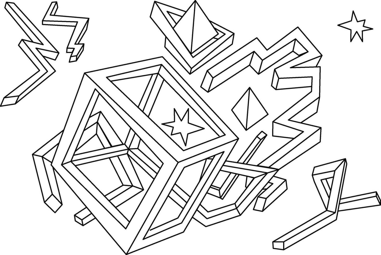 abstract geometric elements in linear doodle style vector