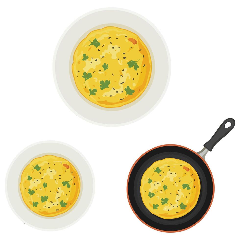 Set of three omelets breakfast food isolated illustration on white background vector