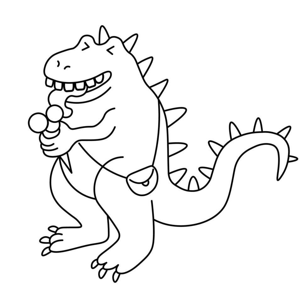 dino kid eat ice cream in linear doodle style vector