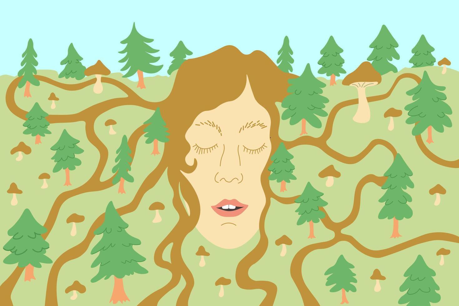 illustration with girl portrait in forest vector