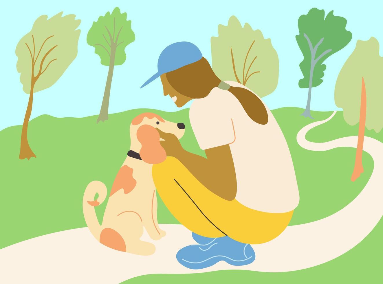 girl walking with dog vector