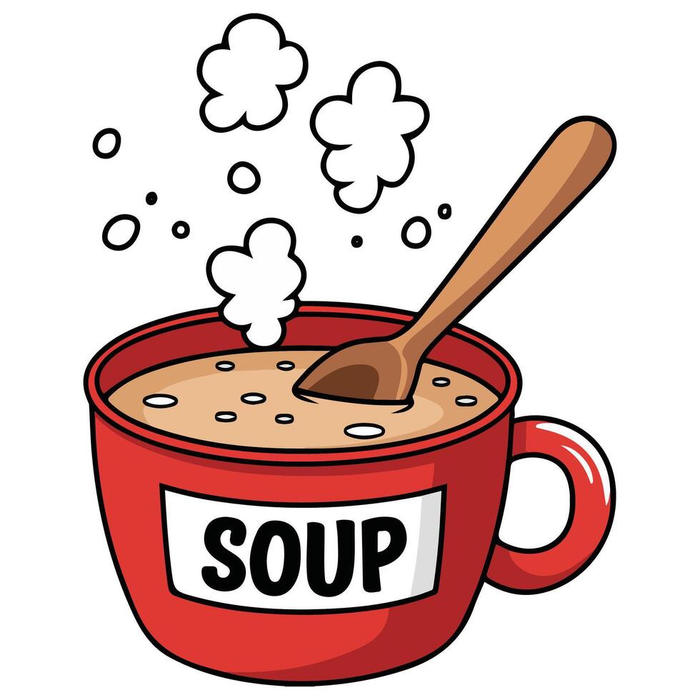 Doodle hot soup bowl meal isolated illustration on white background vector