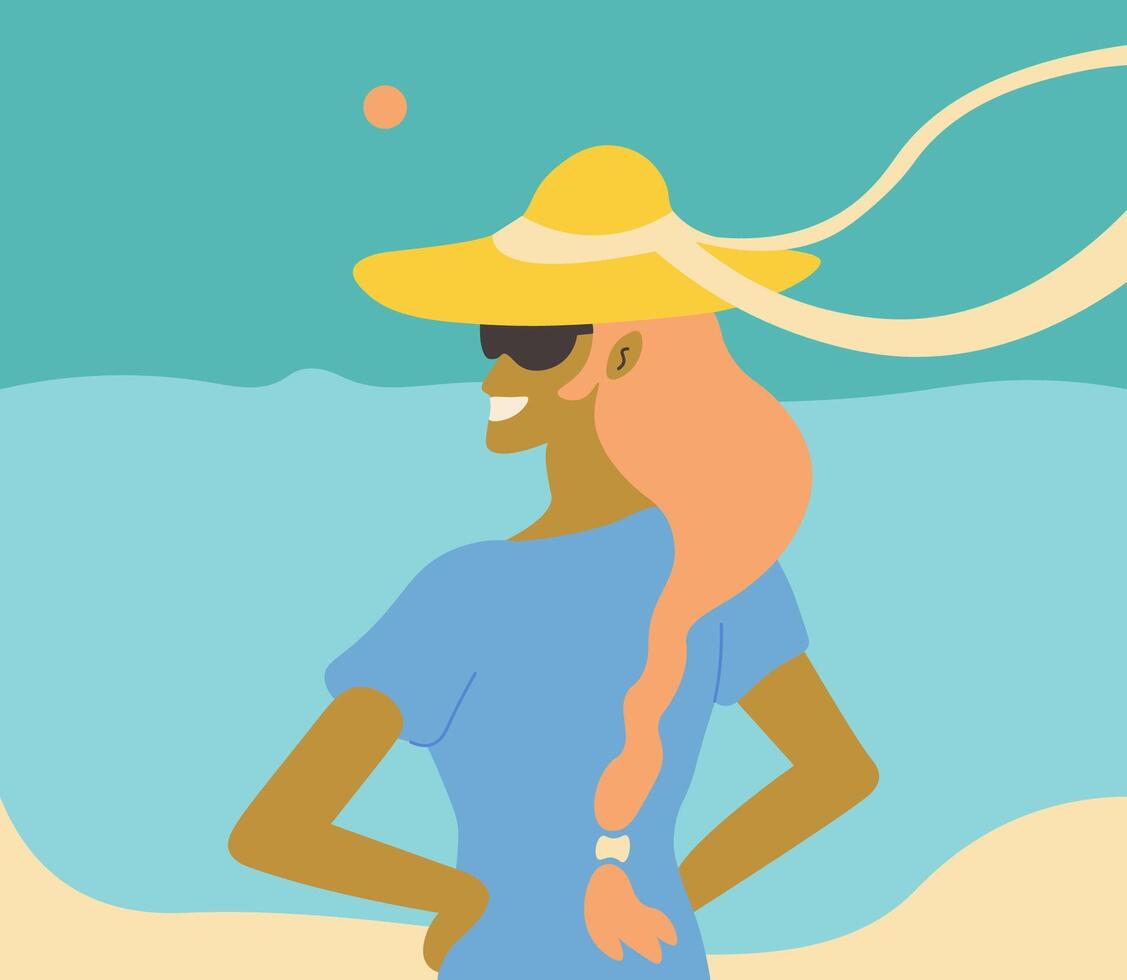 girl on seaside background vector