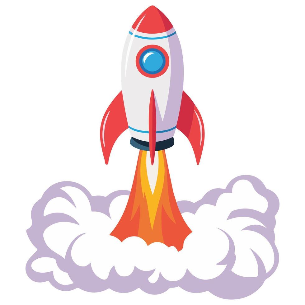 Space rocket taking off isolated illustration on white background vector