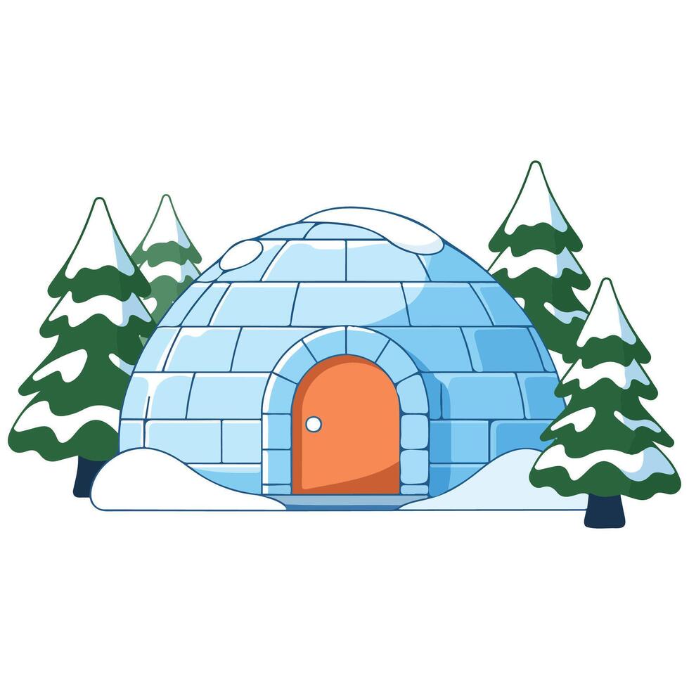 Igloo with ice tree winter shelter isolated illustration on white background vector