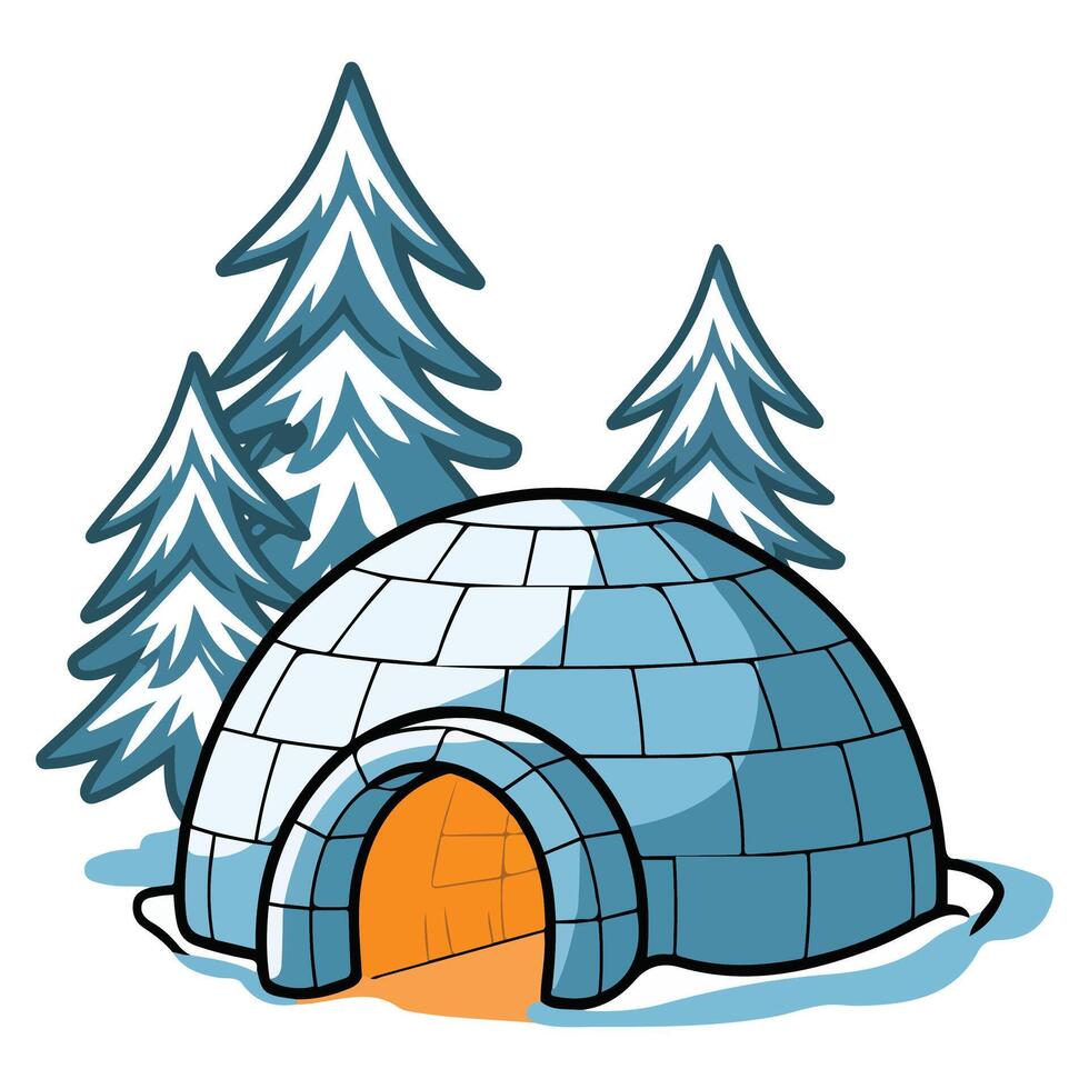 Snow igloo with frozen tree isolated illustration on white background vector