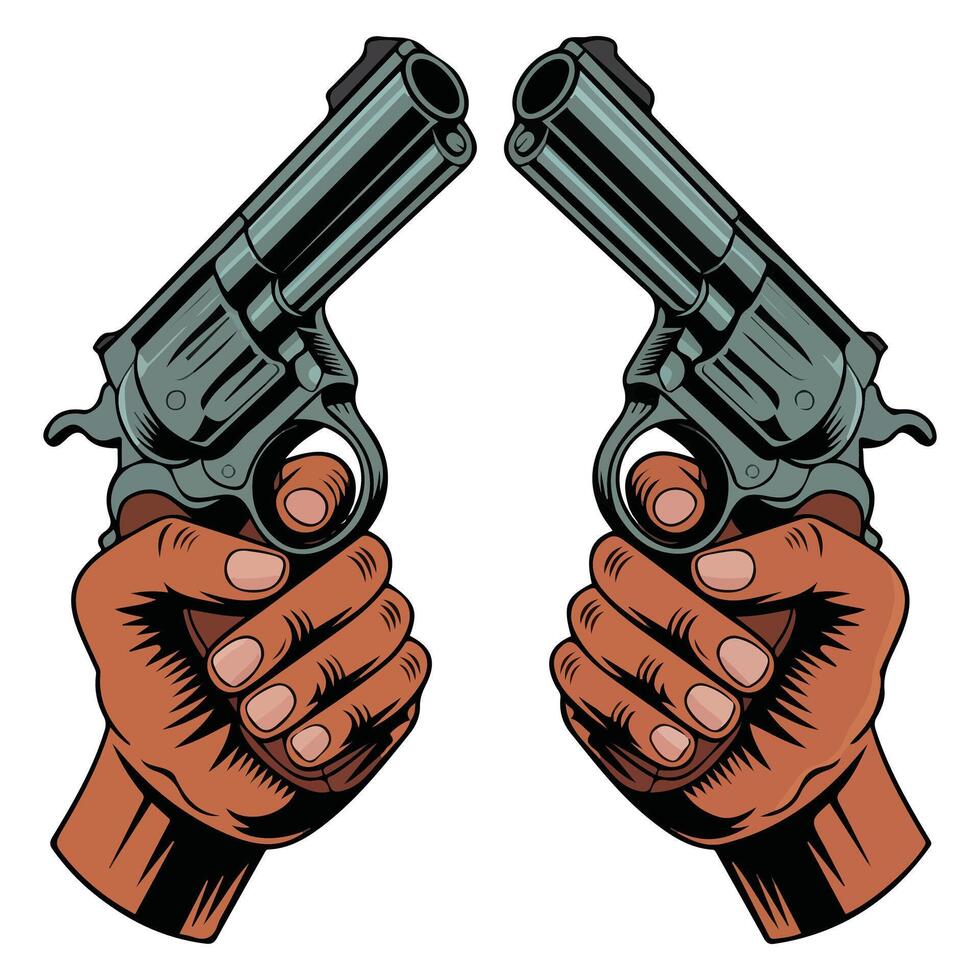 Gun in hand weapon art isolated illustration on white background vector
