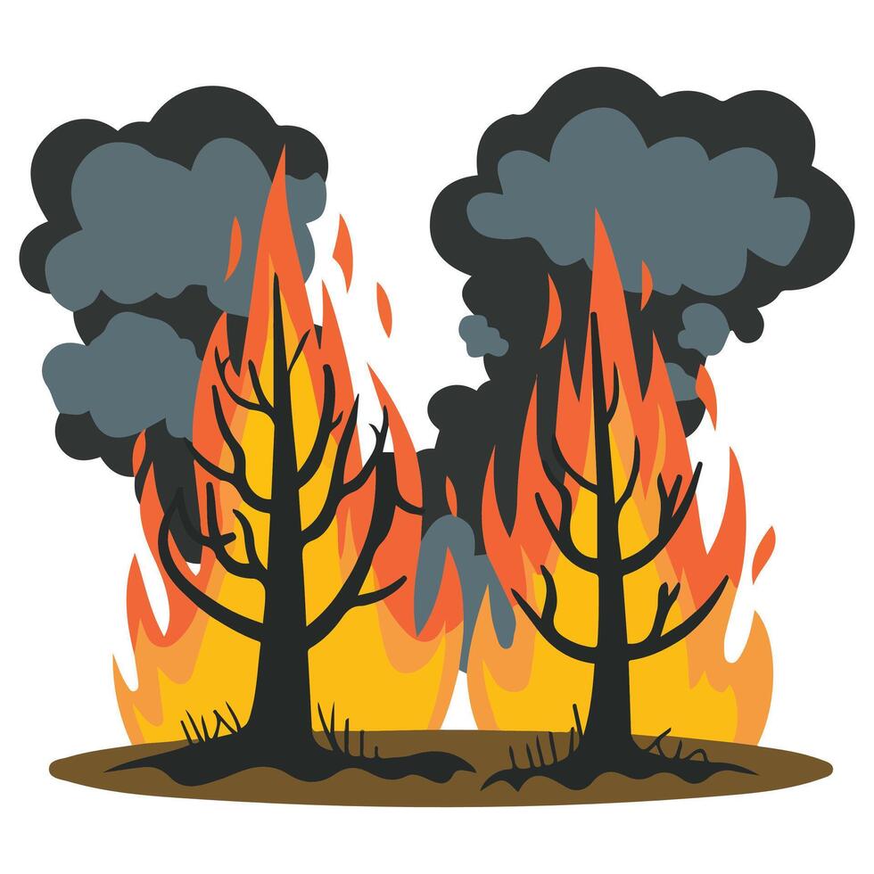 Forest fire burning disaster isolated illustration on white background vector
