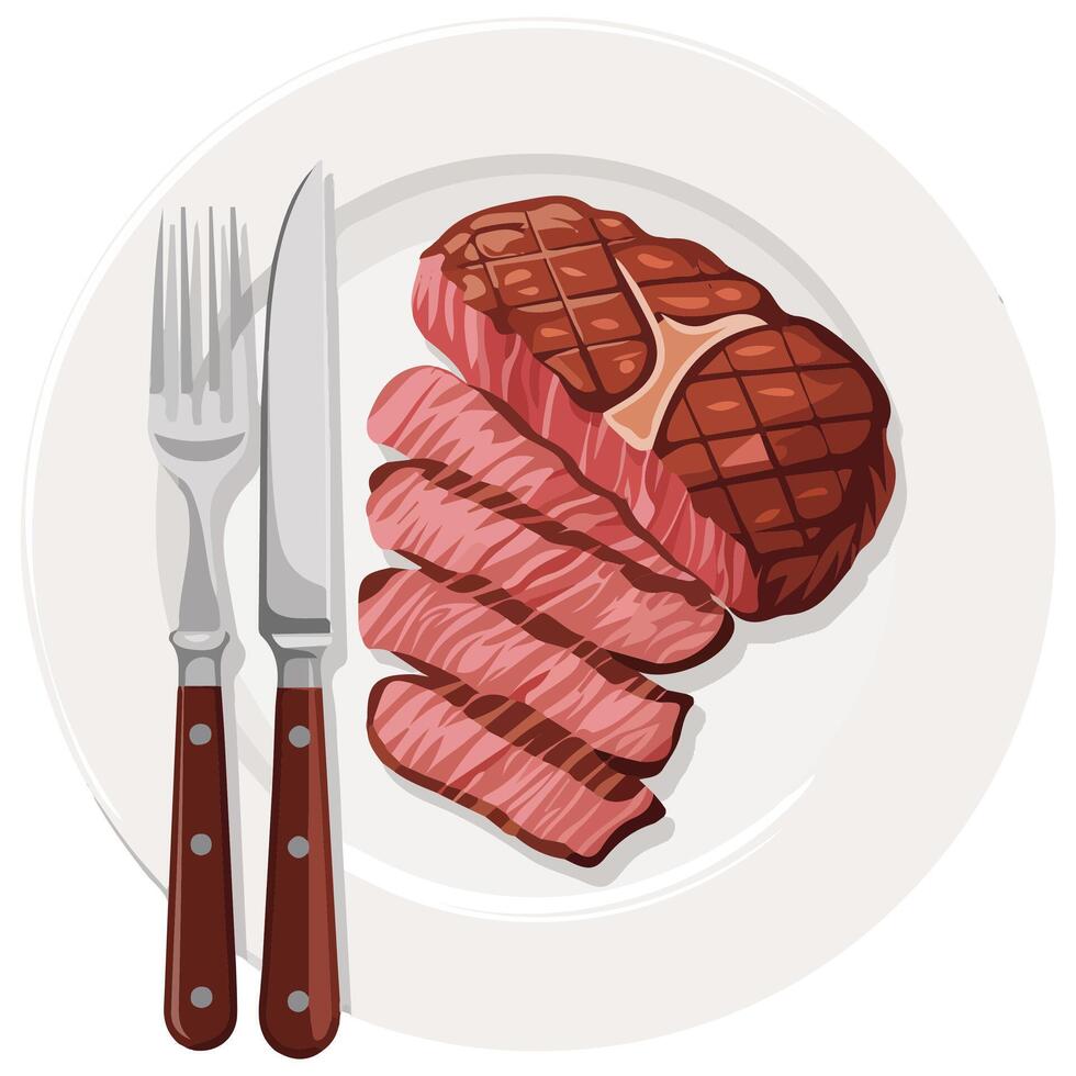Cooked roast beef meat on plate isolated illustration on white background vector