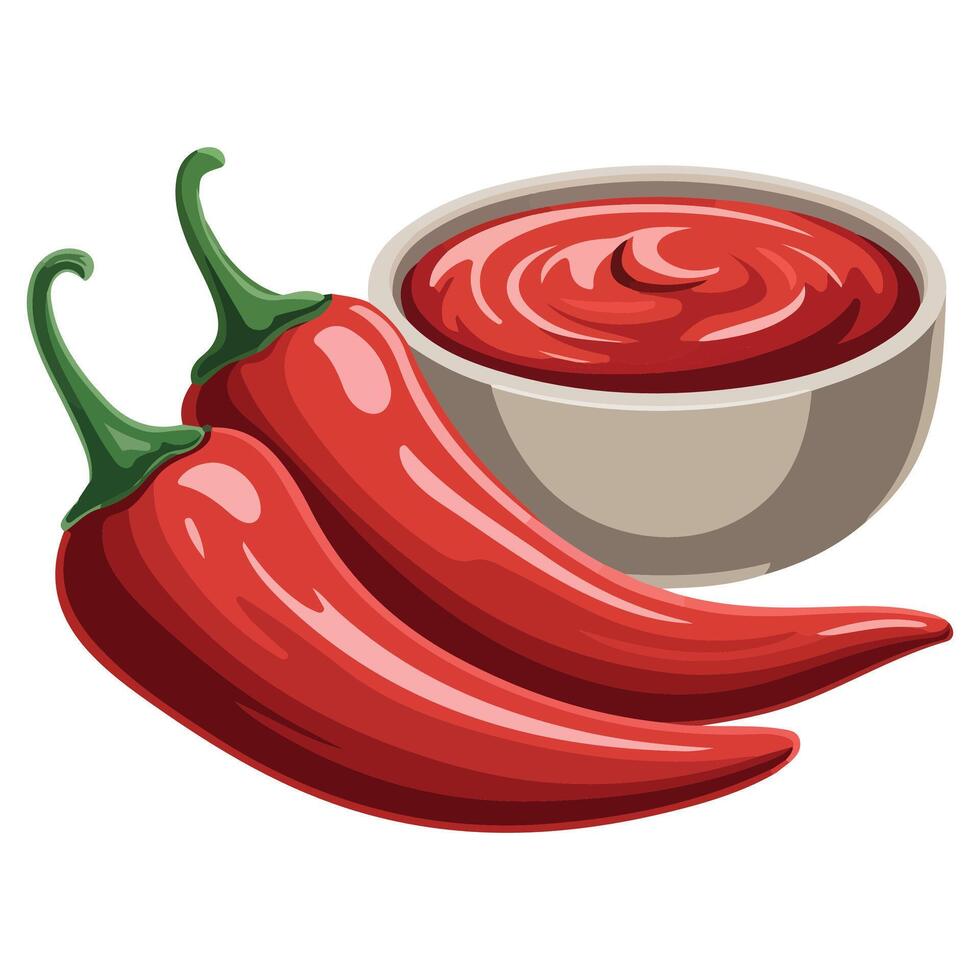Chili peppers with ketchup condiment isolated illustration on white background vector