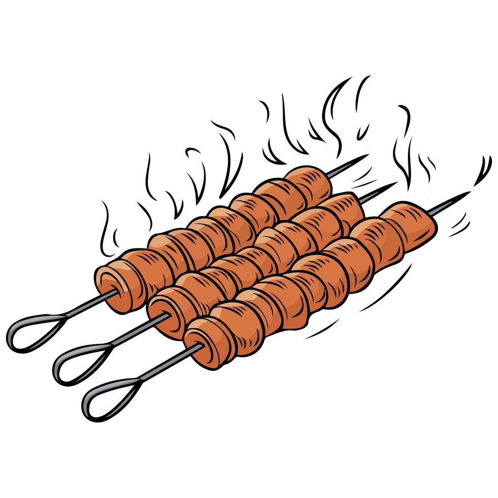 Barbecue meat skewers outdoor cooking isolated illustration on white background vector
