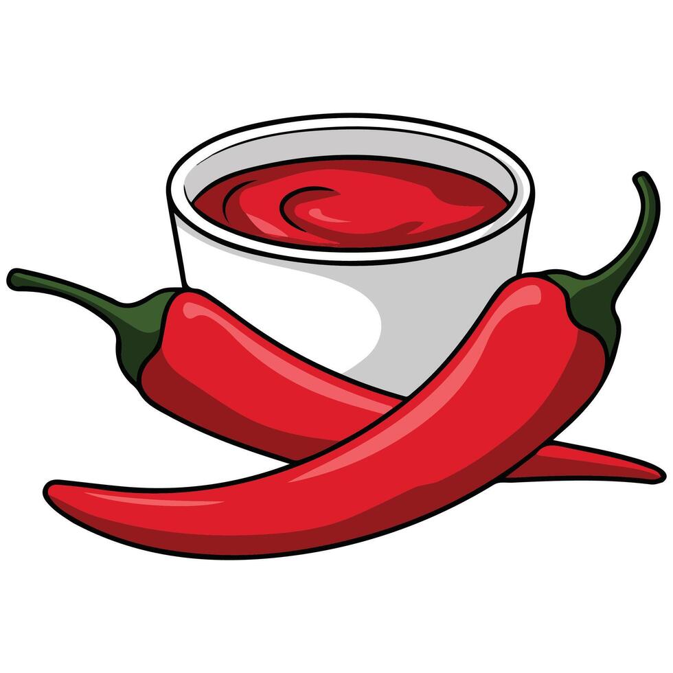 Spicy peppers with tomato sauce isolated illustration on white background vector