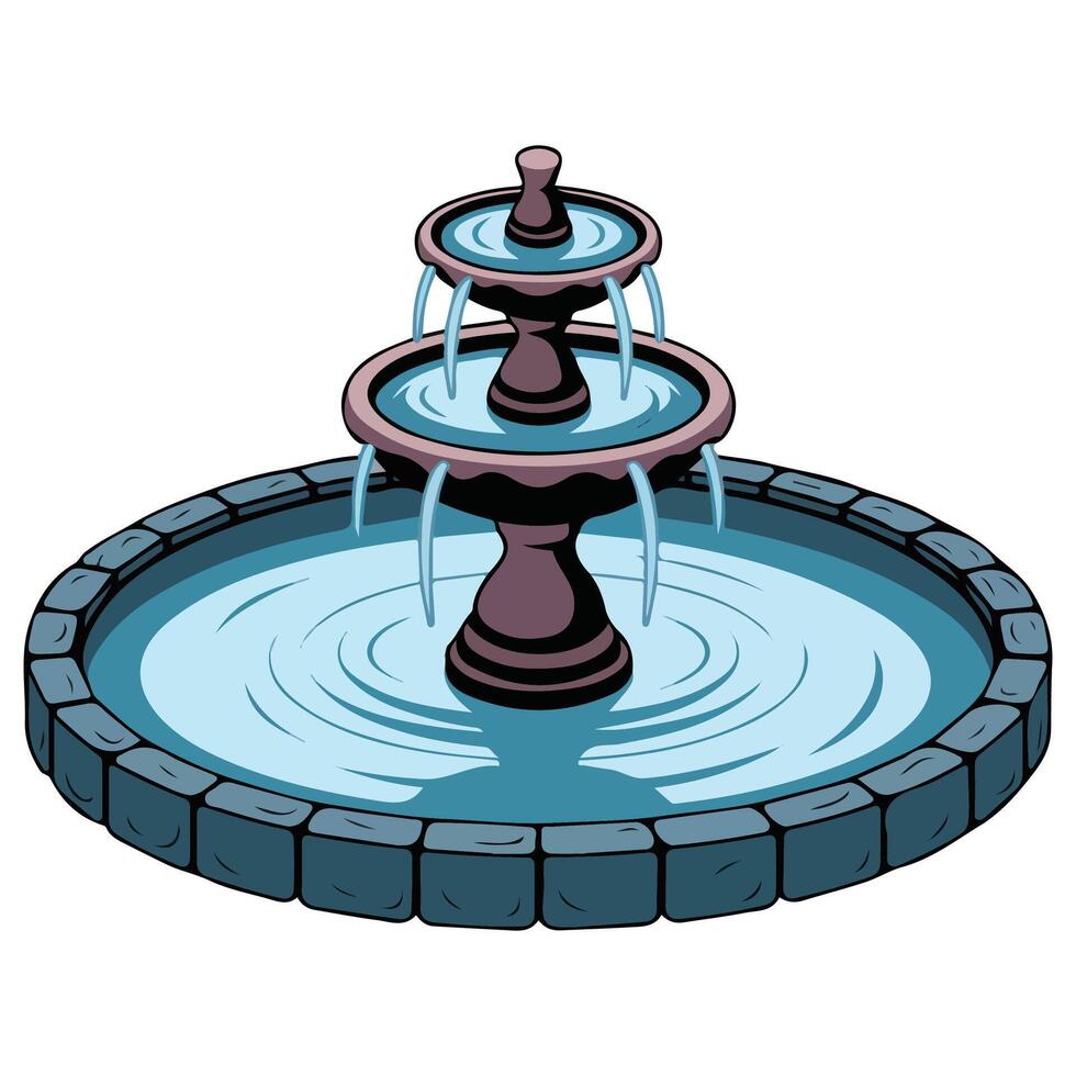 Decorative water fountain feature isolated illustration on white background vector