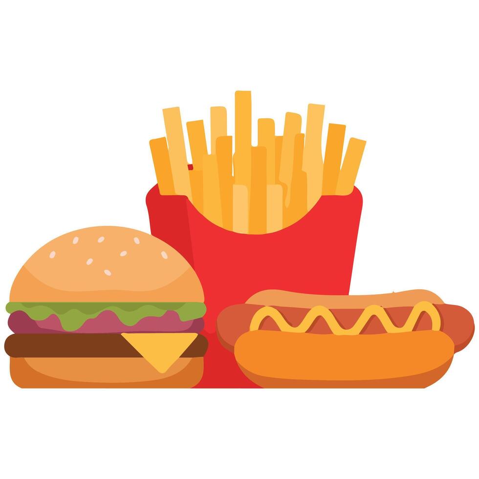 Set of fast food items meal combo isolated illustration on white background vector