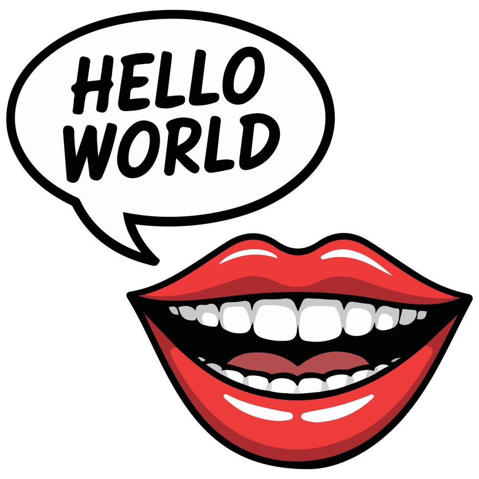 Gossiping red lips with speech bubble isolated illustration on white background vector