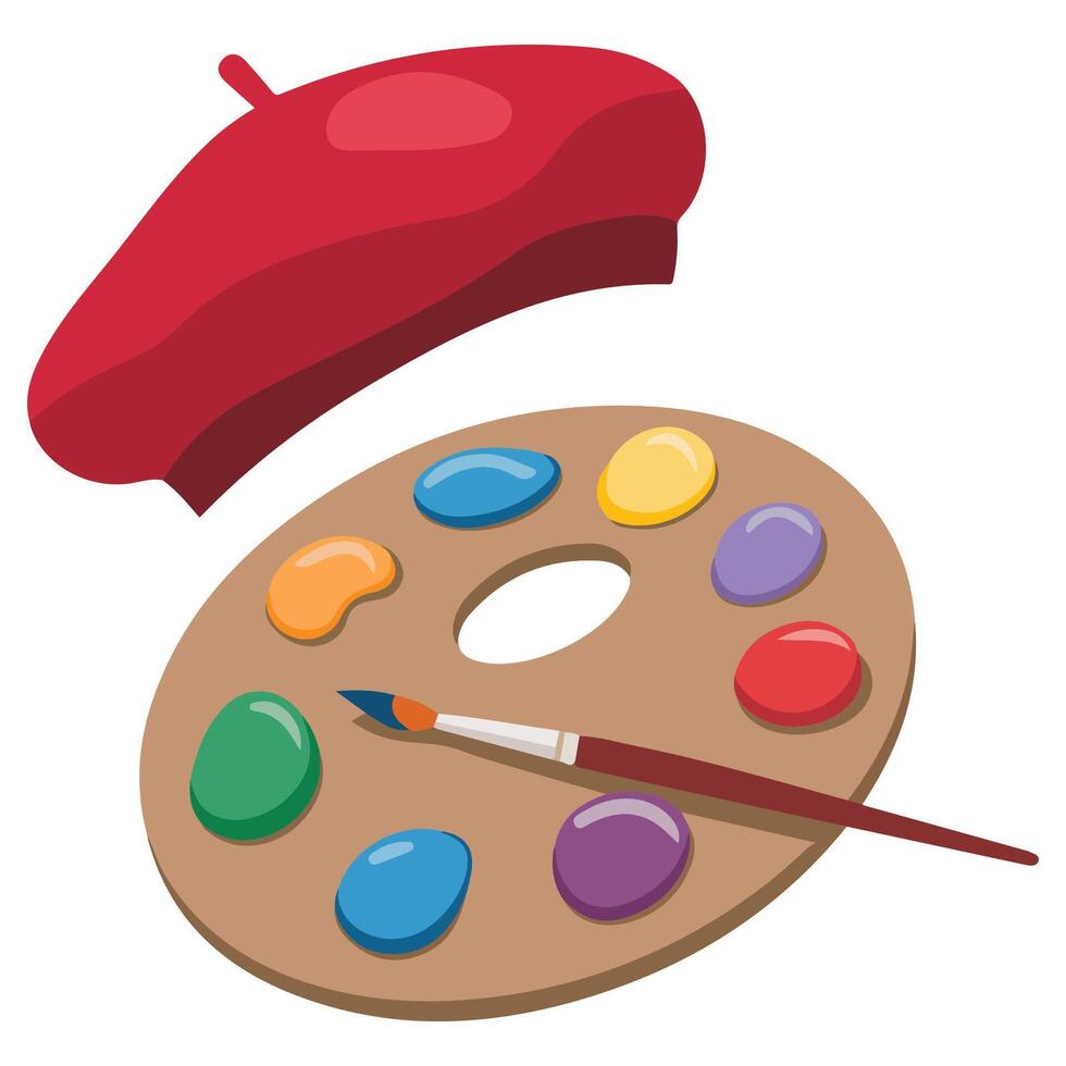 Artist palette with French beret isolated illustration on white background vector
